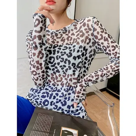薄款网纱t恤2024新款欧货洋气外搭冰丝防晒衫女长袖时尚印花上衣商品大图