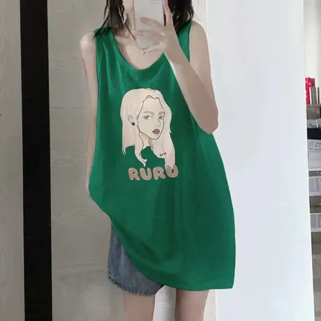 美式纯棉吊带运动坎肩背心无袖t恤女夏季外穿篮球服宽松挂脖上衣商品大图