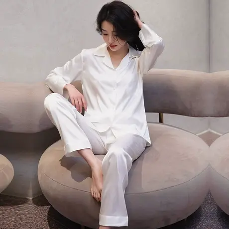 睡衣女春秋夏性感冰丝薄款长袖法式纯欲可外穿纯白色高级感家居服图片
