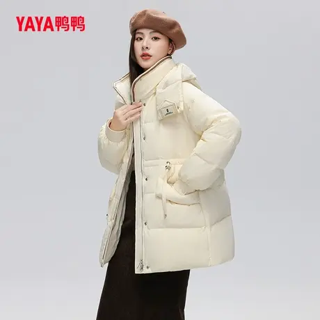 鸭鸭羽绒服女2023冬新品中长款连帽可爱保暖时尚加厚外套W图片