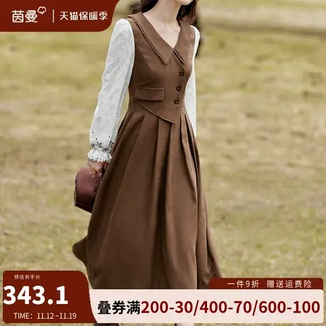 茵曼法式氛围感假两件连衣裙女2023秋冬新款长袖修身显瘦气质长裙商品大图