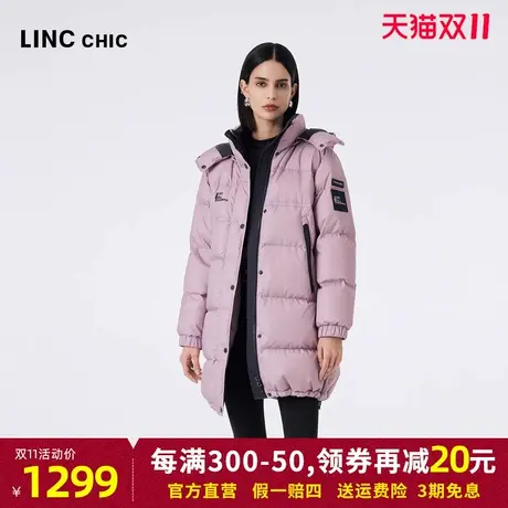 LINCCHIC金羽杰2023冬新品都市机能防雨雪加厚连帽中长款羽绒服女商品大图