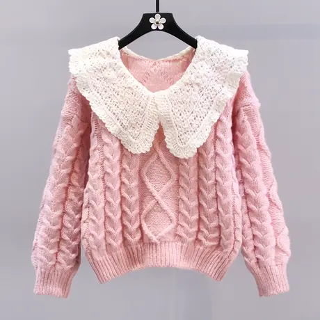 日系甜美娃娃领麻花毛衣女秋冬2023新款宽松温柔风减龄针织衫上衣商品大图
