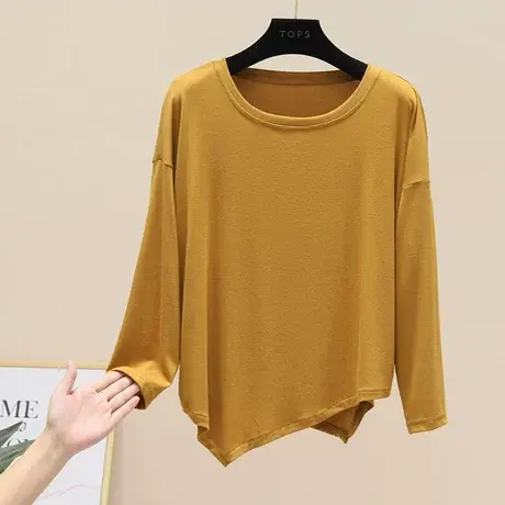 不规则蝙蝠袖上衣女夏装中长款莫代尔短袖T恤大码宽松圆领打底衫商品大图