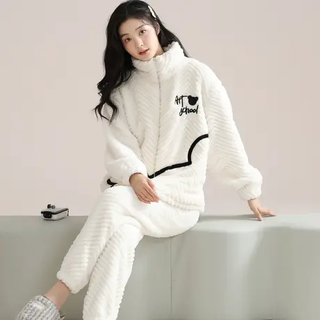 南极人女士睡衣女珊瑚绒加厚加绒冬季法兰绒家居服套装新款可外穿商品大图