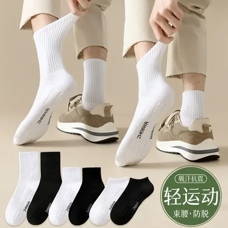 袜子男士中筒袜春秋冬季纯棉防臭运动白色长袜毛圈底短袜夏季爆款商品大图