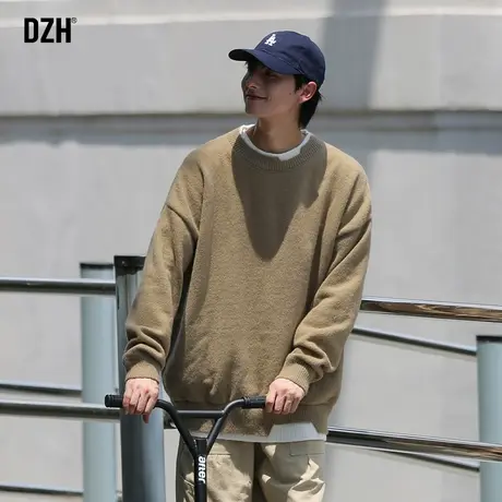 男士卡其色慵懒假两件毛衣男秋冬高级感2023新款情侣毛线外套毛衫商品大图