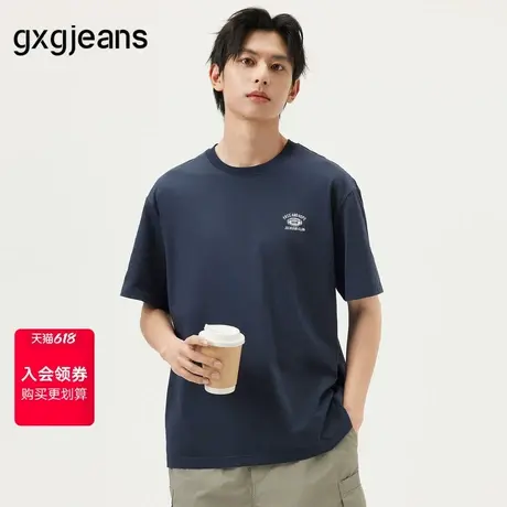 gxg.jeans男装  深蓝色潮流绣花美式休闲宽松短袖T恤男生25夏新品图片