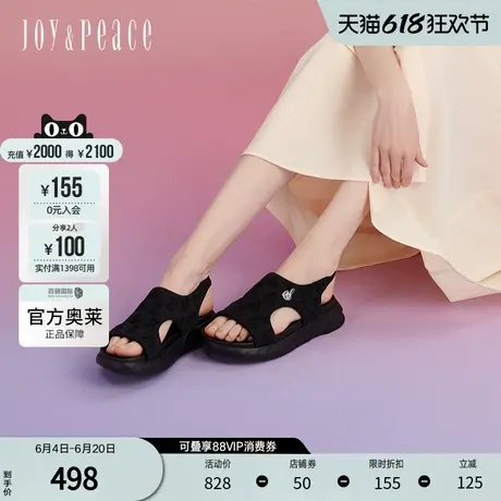 真美诗官方奥莱2024夏季饰扣运动厚底凉鞋10009BL4图片