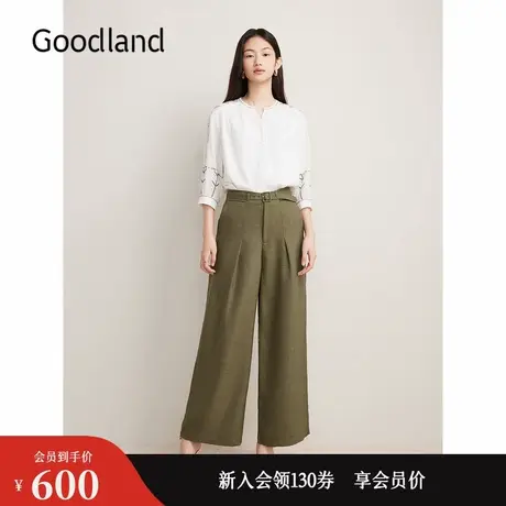 Goodland美地女装秋季法式优雅撞色刺绣衬衫上衣商品大图