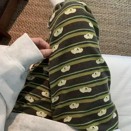 新品！秋冬加厚磨毛条纹长裤睡裤可爱少女家居服舒适柔软可外穿~图片