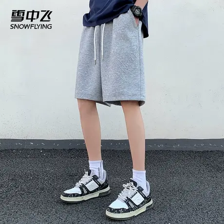 雪中飞冰丝短裤子男夏季新款潮牌休闲宽松字母刺绣抽绳运动五分裤商品大图