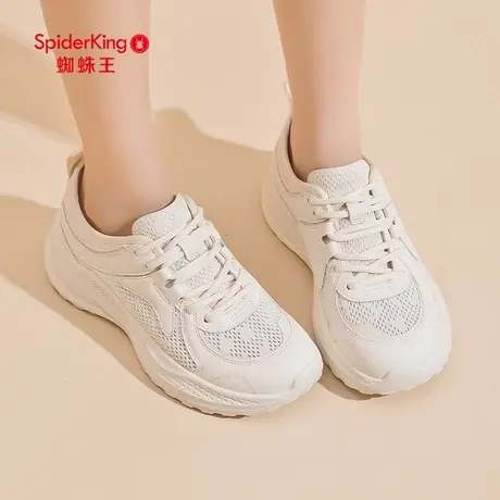 蜘蛛王白色休闲鞋女2025夏季新款百搭运动休闲女鞋轻便网面跑步鞋图片