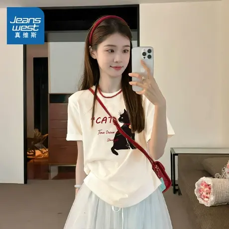 KMV真维斯纯棉短袖t恤女2025新款爆款春夏春夏微胖风情万种上衣女图片