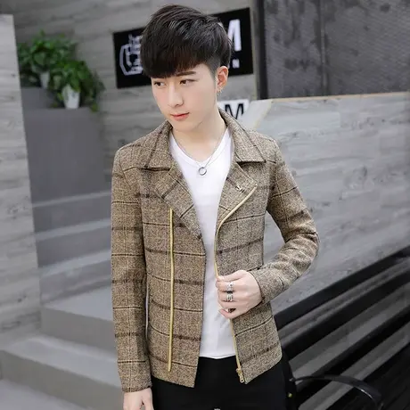 秋冬季男士夹克韩版修身休闲外套男装帅气潮流小西装青年短款风衣商品大图