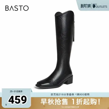 百思图2025冬季新款骑士靴时尚简约街头潮流粗跟女长靴B7201DG5图片