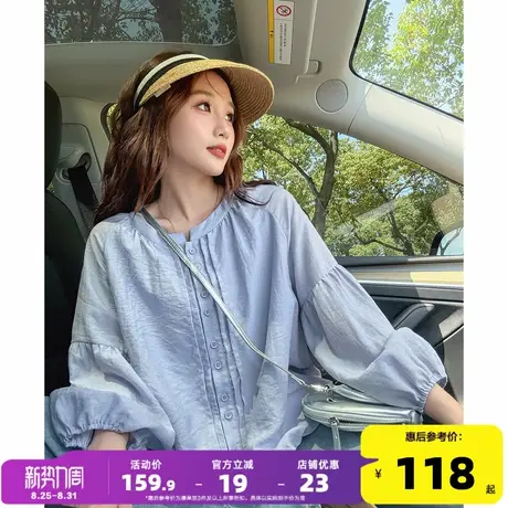 唐狮2025夏季衬衫女新款长袖圆领灯笼袖宽松时尚洋气高级感商品大图
