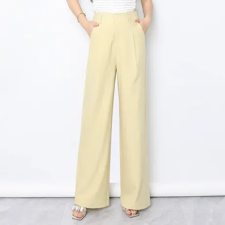 黄色休闲阔腿裤女夏季2025新款高腰宽松垂感直筒裤时尚通勤长裤子图片