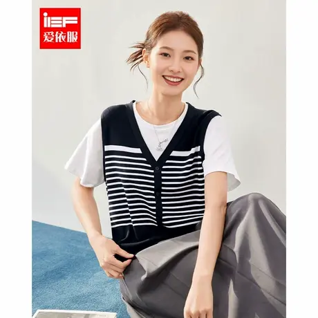 IEF/爱依服2025夏秋新款韩版文艺通勤气质假两件设计百搭毛织上衣商品大图