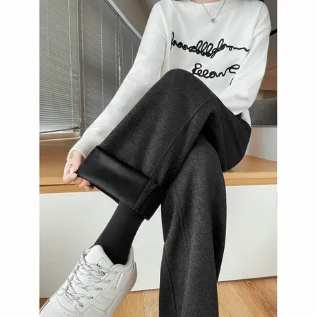 唐狮秋冬休闲长裤加绒款宽松毛呢裤高级感小个子女裤保暖TU图片