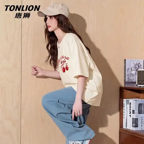 唐狮官方纯棉短袖t恤女2026新款夏大码胖mm半袖打底衫宽松上衣VC图片