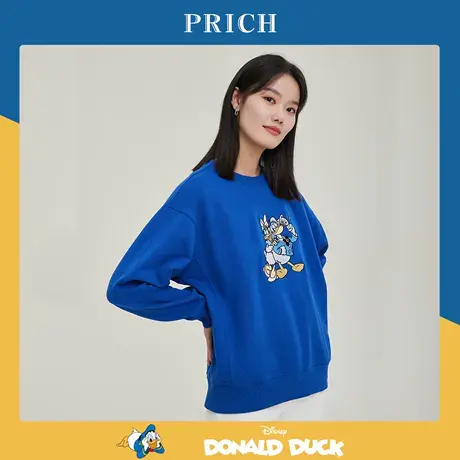 PRICH【直播专享】T恤衫新款唐老鸭图案刺绣圆领套头宽松版卫衣女商品大图