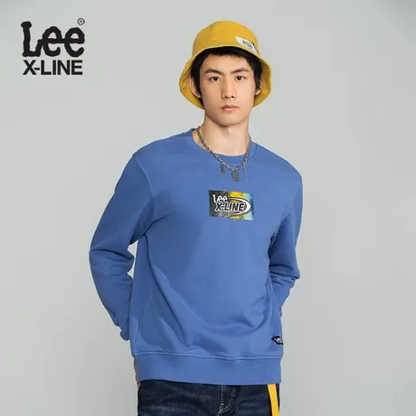 【直播秒杀专享】LeeXLINE标准版蓝色圆领印花男女同款长袖卫衣潮图片