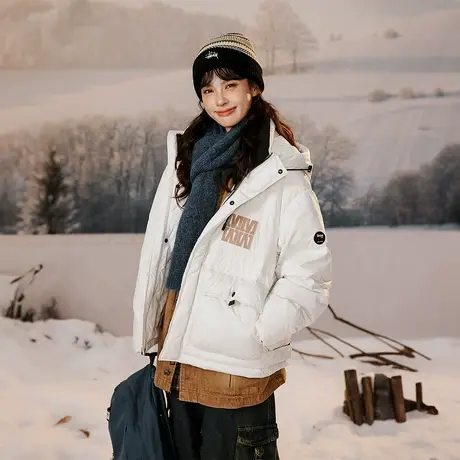 潮牌复古连帽羽绒服冬季女2023新款加厚外套派克服小个子面包服图片