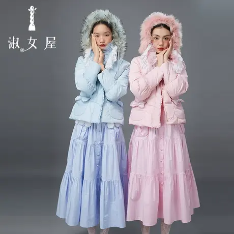 淑女屋官方旗舰店白雪公主少女风连帽皮草短款羽绒服冬季2023新款商品大图
