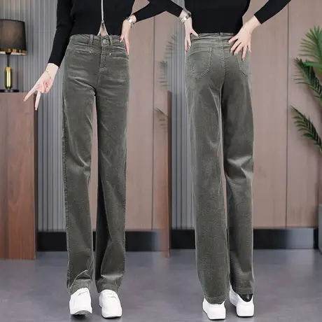 重磅灯芯绒窄版阔腿裤女冬季2023年新款高腰宽松加绒加厚直筒长裤图片