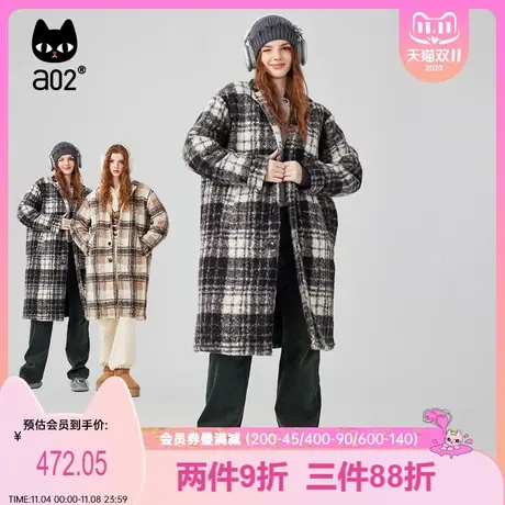 a02非正式学院格纹大衣2023冬季显瘦复古减龄中长款毛呢大衣外套商品大图