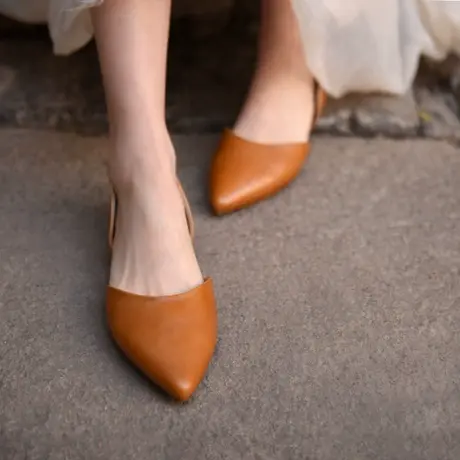 Artmu阿木原创复古尖头单鞋女平底中空包头凉鞋百搭2023春季新款图片