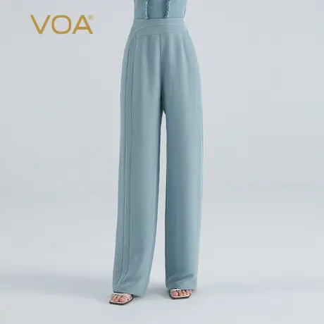 VOA45姆米桑蚕丝重绉雾霾蓝自然腰不对称设计宽松真丝直西装裤商品大图