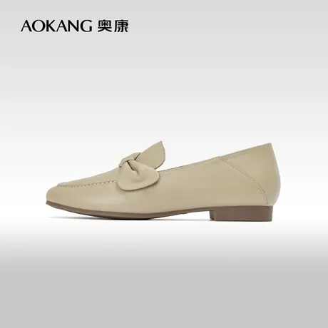 奥康女鞋 春秋季新款真皮舒适一脚蹬时尚单鞋平底百搭简约OL风商品大图