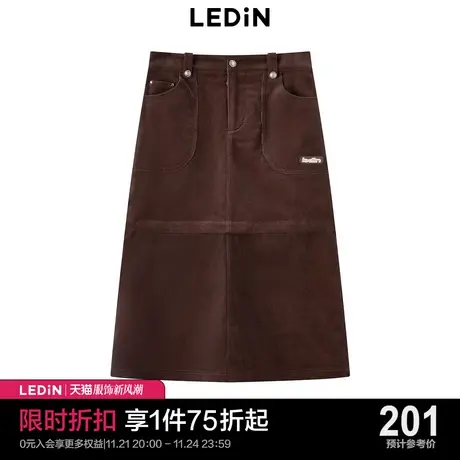 乐町灯芯绒半身裙冬季新款两穿长裙子C5GFC4J01图片