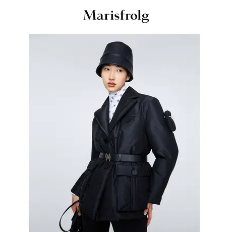 【截短羽绒服】玛丝菲尔冬季新黑色翻领时尚短款羽绒外套商品大图