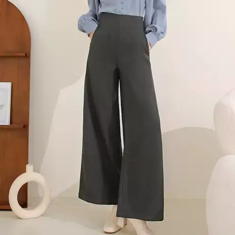 桔熊秋冬季通勤长裤子女气质不易皱遮肉纯色宽松落地裤大码BA7011图片
