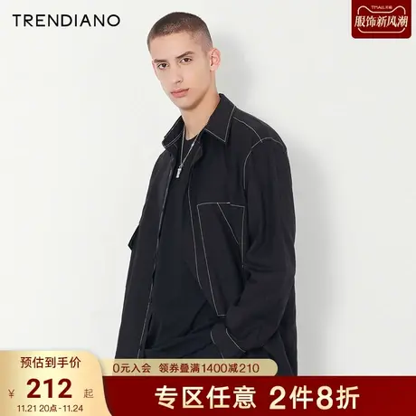 TRENDIANO潮牌官方秋冬男装衬衣简约宽松时尚翻领长袖衬衫男士商品大图