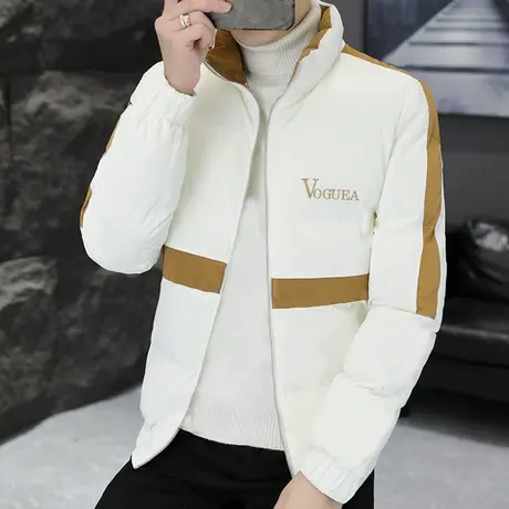 秋冬季韩版修身二棉夹克男装男士撞色潮牌棉衣加厚休闲立领短外套商品大图