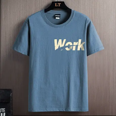 男士短袖t恤夏季潮牌字母印花半袖男休闲宽松青少年圆领冰丝体恤T商品大图