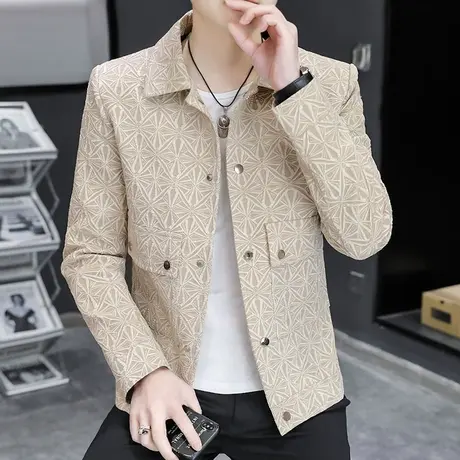 春秋男士夹克翻领格子韩版潮流修身短款风衣外套青年帅气上衣春装商品大图