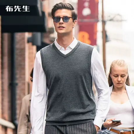 MrBu布先生V领针织羊毛背心男2025年秋纯色无袖外穿上衣 BT11562商品大图