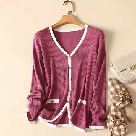 清仓！秋季2023新款宽松大码针织羊毛开衫女V领外搭外套毛衣女商品大图