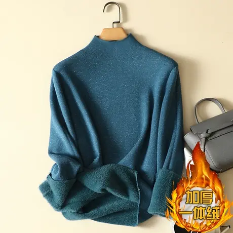 一体绒半高领毛衣女2023年新款加绒加厚打底衫女秋冬内搭针织上衣商品大图