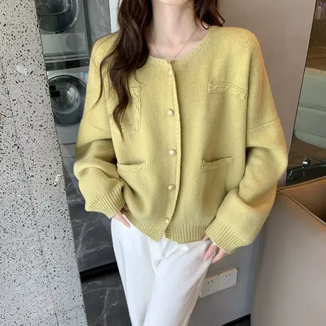 小香风针织毛衣外套开衫女短款外搭2023春秋新款爆款长袖设计感女图片