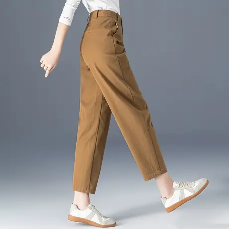 高腰哈伦裤女2024新款春夏女裤驼色裤子小个子九分裤休闲裤萝卜裤图片