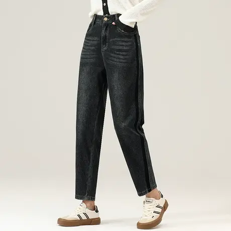 烟灰色牛仔裤女2024新款春秋女裤显瘦裤子小个子老爹裤九分哈伦裤商品大图