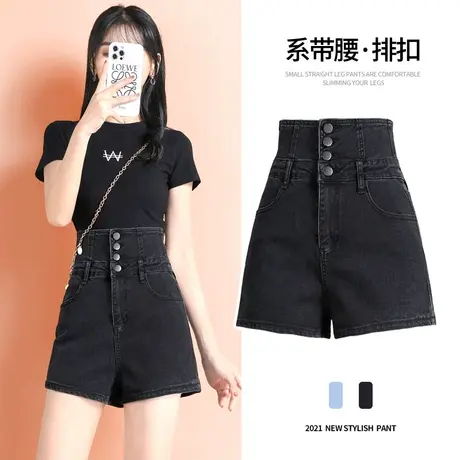 高腰牛仔短裤女夏季薄款2023年新款网红爆款直筒显瘦黑色a字热裤商品大图