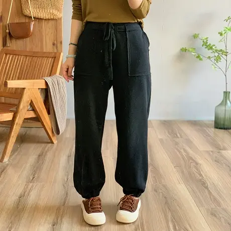 dza 高腰显瘦宽松阔腿加绒休闲裤子女冬外穿哈伦裤直筒运动卫裤女图片