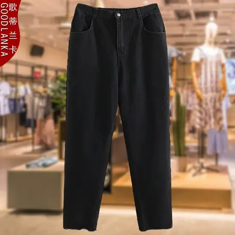 胖妈妈春秋休闲长裤洋气时尚松紧高腰黑色裤子加肥加大码牛仔裤女商品大图